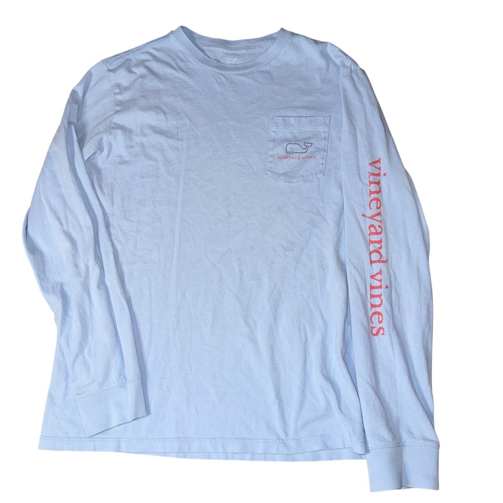 Vineyard Vines Girls Light Blue Long Sleeve Pocket T Shirt Whale‎ Logo XL